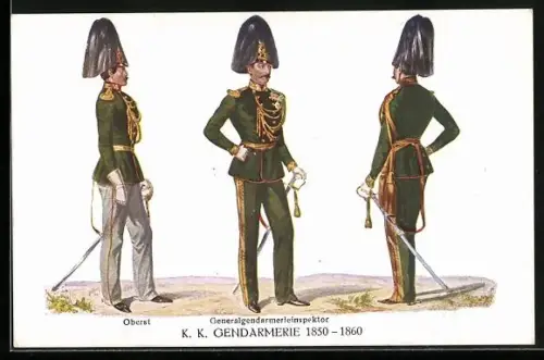 AK K. K. Gendarmerie 1850 - 1860, Oberst & Generalmajor, Uniformen