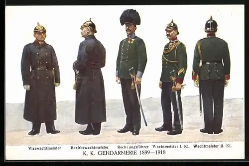 AK K. K. Gendarmerie 1899 - 1918, Vizewachtmeister, Rechnungsführer, Wachtmeister und Bezirkswachtmeister in Uniform