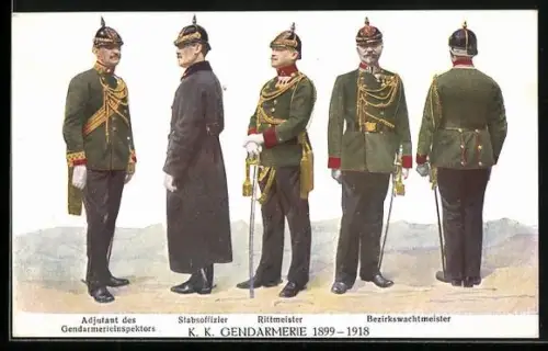 AK K. K. Gendarmerie 1899 - 1918, Uniformen versch. Dienstgrade