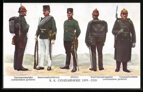 AK österreichische Gendarmerie in Uniformen 1899-1918