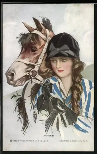 Künstler-AK Harrison Fisher: Winners, Junge Frau mit ihrem Pferd