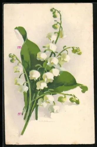 AK Maiglöckchen mit Blättern