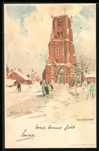 Künstler-AK H. Cassiers: Woudrichem, winterliche Strassenpartie