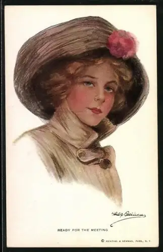 Künstler-AK Philip Boileau: Ready for the meeting, Dame im Mantel mit Hut