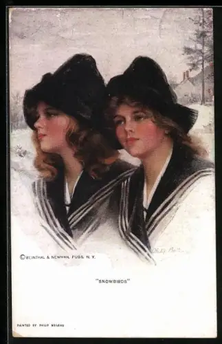 Künstler-AK Philip Boileau: Snowbirds, Zwei Mädchen in Tracht