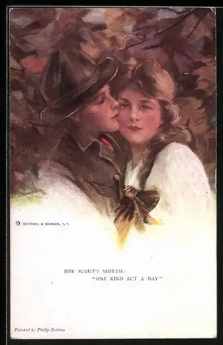 Künstler-AK Philip Boileau: Pfadfinder mit Mädchen