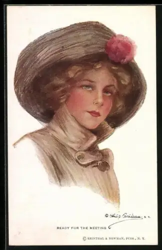 Künstler-AK Philip Boileau: Ready for the meeting, Dame im Mantel mit Hut