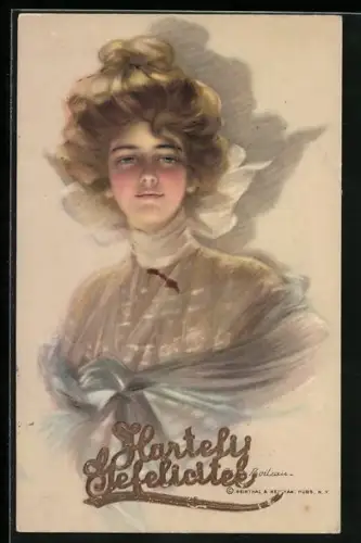 Künstler-AK Philip Boileau: Junge hübsche Frau mit Haarknoten, Glückwunsch