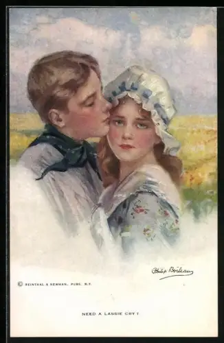 Künstler-AK Philip Boileau: I need a Lassie Cry, Junge herzt seine Freundin