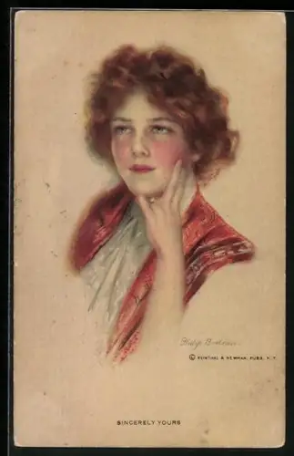 Künstler-AK Philip Boileau: Portrait Rothaarige Frau denkt nach