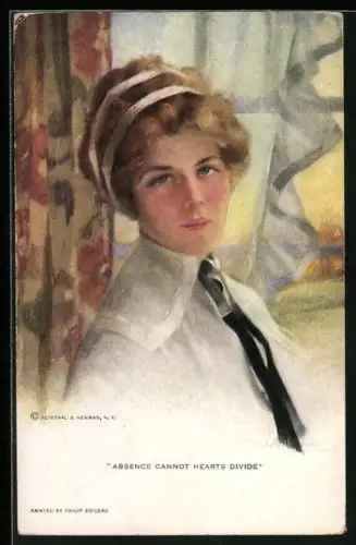 Künstler-AK Philip Boileau: Absence cannot hearts divide, schönes junges Fräulein in einer Bluse