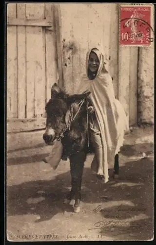 AK Jeune arabe, arabisches Kind auf Esel, arabische Volkstypen