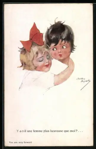 Künstler-AK Chicky Spark: Mädchen umarmt Jungen