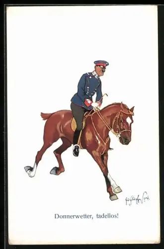 Künstler-AK Fritz Schönpflug: Soldat in Uniform auf einem Pferd