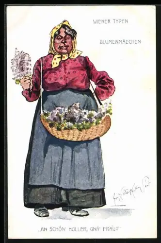 Künstler-AK Fritz Schönpflug: Blumenmädchen - Wiener Typen