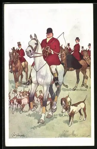 Künstler-AK Fritz Schönpflug: Reiter mit Jagdhunden