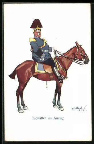 Künstler-AK Fritz Schönpflug: Gewitter im Anzug, Offizier zu Pferde
