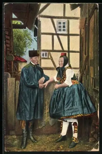 AK Schwälmer Paar in hessischen Trachten