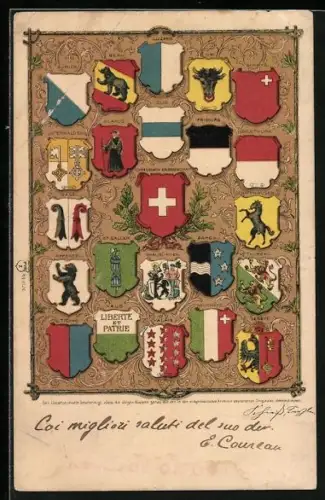 Künstler-AK Glarus, Wappen von Ticino, Thurgau und Solothurn