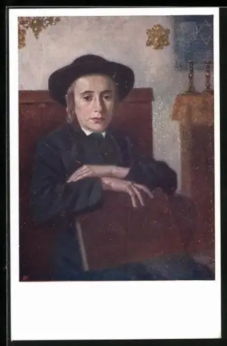 AK Jüdischer Jüngling mit Tasche sitzend