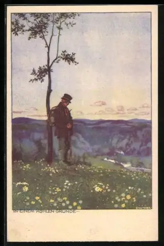 Künstler-AK Ernst Kutzer: Wanderer in einem Kühlen Grunde