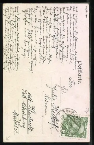 Künstler-AK Ernst Kutzer: der Wegweiser, alter Mann im Schnee