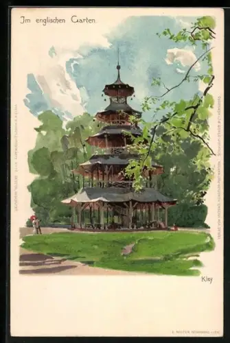 Künstler-AK Heinrich Kley: Pavillon im englischen Garten