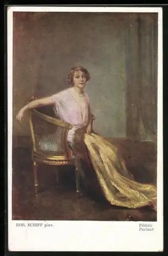 Künstler-AK Robert Schiff: Junge Dame im ewig langen Kleid