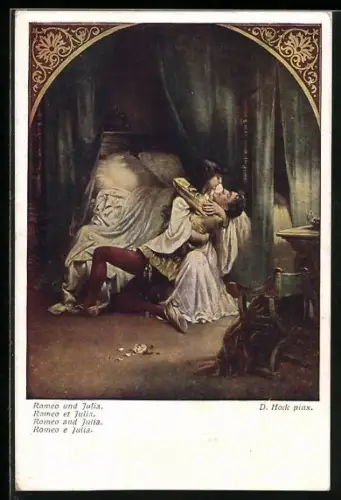 AK William Shakespeare, Romeo und Julia umarmen sich