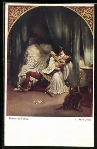 AK William Shakespeare, Romeo und Julia umarmen sich