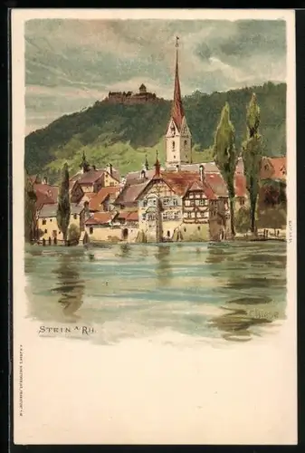 Künstler-AK Carl Biese: Stein, Teilansicht mit Schloss und Kirche