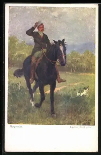 Künstler-AK Ludwig Koch: Herr und Hund auf einem Morgenritt