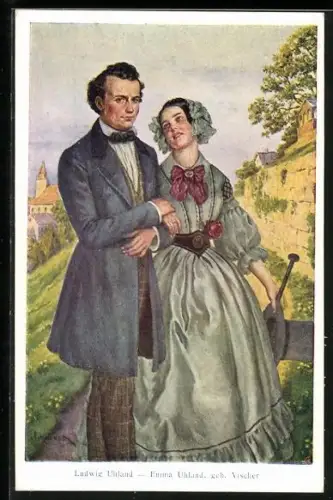 Künstler-AK Ludwig und Emma Uhland beim Spaziergang