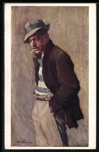 Künstler-AK Hans Larwin: Wiener Typen, einer von der Burgmusik