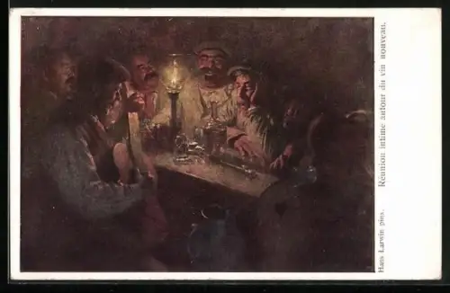 Künstler-AK Hans Larwin: Réunion intime autour du vin nouveau