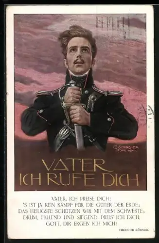 AK Vater ich rufe Dich, Gedicht von Theodor Körner, Mann in Uniform mit einem Schwert