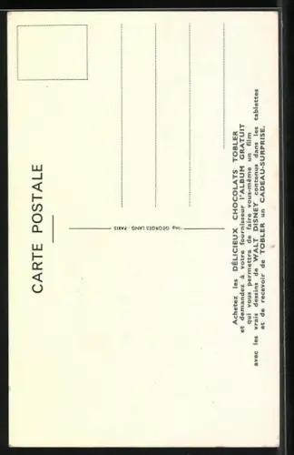 Künstler-AK Walt Disneys Comicfigur Prof, Reklame für Tobler