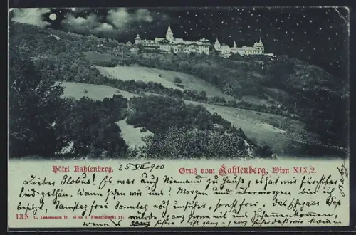 Mondschein-AK Wien, Blick auf Hotel Kahlenberg