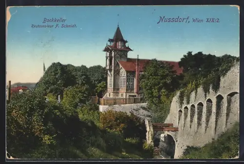 AK Wien, Nussdorf, Restaurant Bockkeller, Restaurateur F. Schmidt