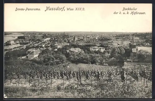 AK Wien, Nussdorf, Donau-Panorama, Bockkeller der k.u.k. Hofbrauer