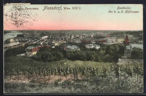 AK Wien, Nussdorf, Donau-Panorama, Bockkeller der k.u.k. Hofbrauer