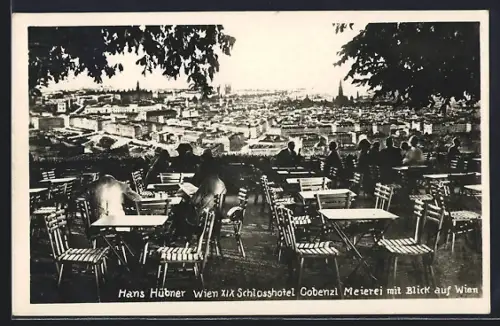 AK Wien, Schlosshotel Cobenzl, Meierei mit Blick auf die Stadt