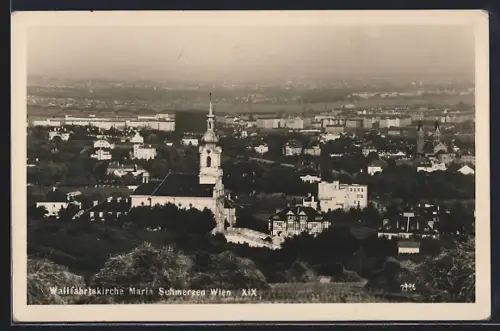 AK Wien, Wallfahrtskirche Maria Schmerzen, Ansicht vom Berghang aus