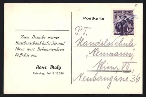 AK Wien, Grinzing, Restaurant Hans Maly, Sandgasse 8