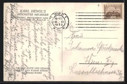 AK Wien, Karl Hengl`s Heuriger, Grinzing, Endstation 38