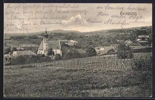 AK Wien, Grinzing, Ortsansicht vom Berghang aus