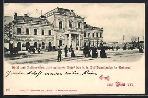 AK Wien, Hotel und Restaurant zur goldenen Rose des k. k. Hofbräuhauses in Nussdorf