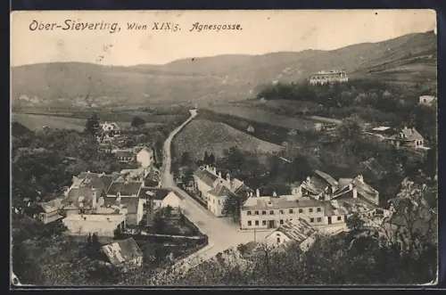 AK Wien, Ober-Sievering, Agnesgasse aus der Vogelschau