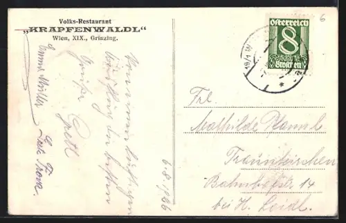 AK Wien-Grinzing, Gasthaus Krapfenwaldl