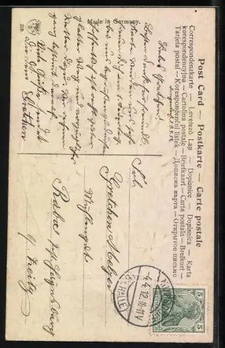 Stoff-Präge-AK Veilchen in Hufeisenform, 1000 Grüsse!